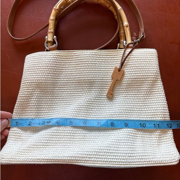 Fossil Woven Bag Bamboo Handle Crossbody Nautical Style Purse - Picture 2 of 8